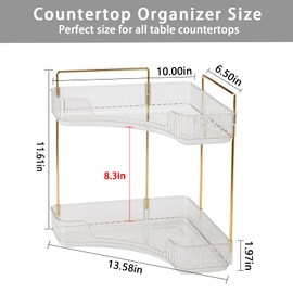shuang qing 2-Tier Corner Bathroom Counter Organizer – Classic Storage Shelf for Makeup, Perfume & Toiletries, Space-Saving Countertop Tray Fits Bathroom, Dresser, Kitchen (Classic White)