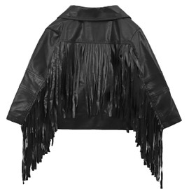 LJYH Girls Tassel Moto Faux Leather Short Jackets Classic Biker Fringe Cropped Coats