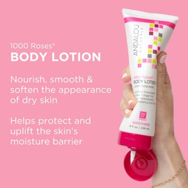 Andalou Naturals Andalou Naturals 1000 Roses Soothing Body Lotion, with Cocoa + Shea Butter, Aloe & Rosehip, Hydrating Sensitive Skin Lotion for Dry Skin, 8 Fl. Oz