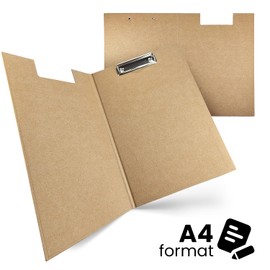 Netuno Pack of 1 Clipboard Folder Eco A4 with Clip Clipboard Kraft Cardboard Natural Brown with Lid Writing Board with Metal Clip Hard Plate Plastic Writing Pad Clipboard Document Holder