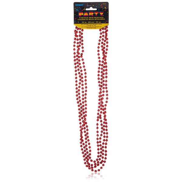 Metallic Red Plastic Bead Necklaces - 32'', 4 Count -