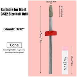 XALINA Cone Nail Drill Bit Professional - 3/32” Shank, 1.8” Length, 0.08” Diameter, Fine Grit, Safety High Precision Carbide Cuticle Bit, Two-Way Rotation, Professional & Home Use (cone)