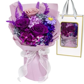 Cigoby Preserved Flowers Bouquet Purple Roses Gift for Her Lasts 3 Years, Birthday Mother’s Day Valentines Day Delivery Prime