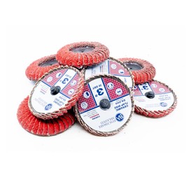 Benchmark Abrasives 3" Quick Change Ceramic Flap Disc Curved Grinding Wheel w/Male R-Type Back Design - Cleaning Finishing Deburring of Irregular Surfaces (10 Pack), 36 Grit