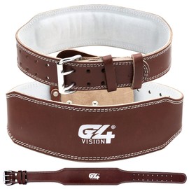 G4 VISION Genuine Leather Adjustable Weightlifting Belt 4 Gym Fitness Bodybuilding Powerlifting Deadlifting Thrusters Back Support Heavy Workout (Medium, Brown)
