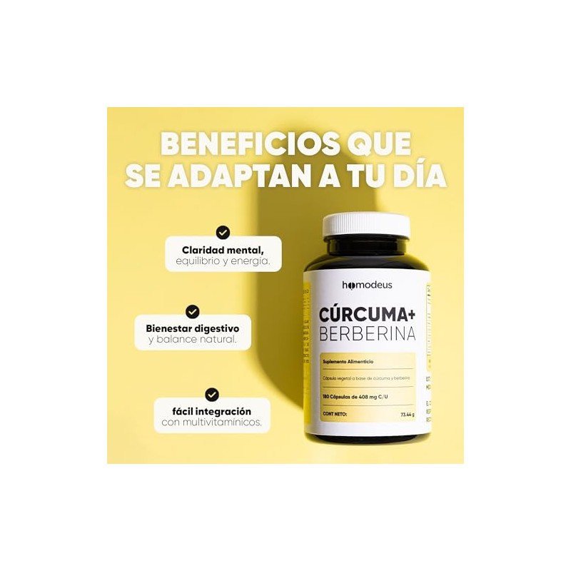 Berberina + Cúrcuma 180 Cápsulas Veganas Apoyo Cardiovascular homodeus