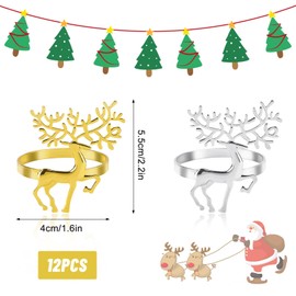 12pcs Christmas Reindeer Napkin Rings, Silver Reindeer Napkin Holders, Christmas Elk Napkin Buckle Set for Christmas Wedding Party Dinner Lunch Holiday Banquet Table Decoration Thanksgiving (Silver)