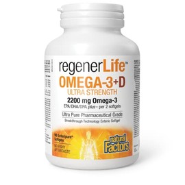 Natural Factors Natural Factors Regenerlife Omega-3+D Ultra Strength, 90 Enteripure? Softgels, High-potency Omega-3 with Vitamin D3 for Immune, Cardio, and Cognitive Support