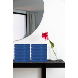 Ashley Mills 100% Cotton Washcloths 12 Pack Premium Quality Face Cloth, Quick Dry and Highly Absorbent Towels for Bathroom, Hand, Kitchen and Cleaning | 13x13 in | Royal Blue