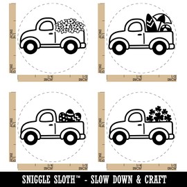 Cute Trucks Flowers Easter Eggs Shamrocks Summer Rubber Stamp Set for Stamping Crafting Planners - 1/2 Inch Mini