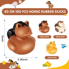 Deekin 50 Pcs 2 Inches Horse Ducks Horse Rubber Ducks Horse Party Favors Floating Mini Bulk Rubber Ducks Small Rubber Duck for Cruise Ships for Shower Birthday Gift Activity Horse Party