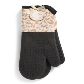 Badgley Mischka Oven Mitts, Set of 2, Metallic Gold Foil Printed Fabric with Silicone