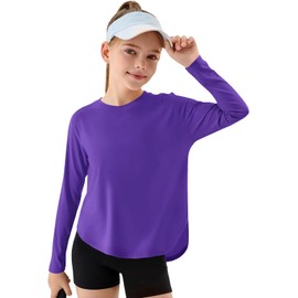 Haloumoning Girls Athletic Shirts Kids Long Sleeve Active Sports T Shirts Quick Dry Tunic Tops Basic Tees 5-14 Years Purple
