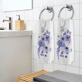 ALAZA Lavender Purple Flower Camellia Hand Towels 100 Percent Cotton Soft Bathroom Decorative Bath Towels Luxury Absorbent Face Towel Set for Beach Gym Spa 16x30 Inch