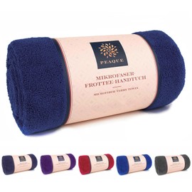 PEAQUE Microfibre Towel with Terry Cloth Structure - Set of 1 & 2 - Antibacterial Soft Lightweight Absorbent Quick Drying (Navy Blue, 60 x 120 cm)