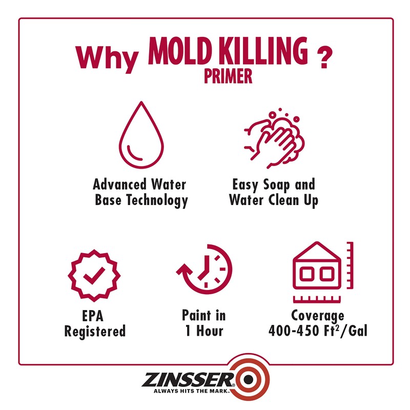 qt Zinsser 276087 White Zinsser, Mold Killing Primer Water-Based Mold
