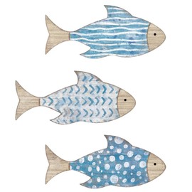 Set of 3 Maritime Decoration, Wall Decoration Wooden Fish Set in Various Sizes, Maritime Wall Decoration for Living Room, Wall Decoration Wood, Bedroom, Bathroom, Holiday Home, Coastal Decoration