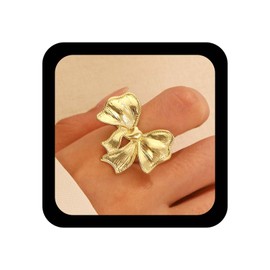 Ximdble Vintage Metal Bow Knuckle Ring Textured Bow Finger Ring Gold Exaggerated Punk Boho Bowknot Hand Jewelry for Women