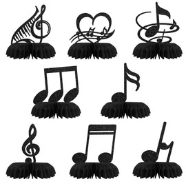 Maicaiffe Music Notes Honeycomb Centerpieses Decorations - Black Glitter 8 Pcs Music Theme Party Table Toppers Decor -Kids Birthday - Engagement - Wedding - Musical Party Decoration Supplies
