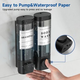Shampoo and Conditioner Dispenser,Shower Soap Dispenser 2 Chamber No Drill Wall-Mounted Shampoo Dispenser for Shower Wall Mounted Shower Dispenser for Bathroom Hotel Large Capacity,Black