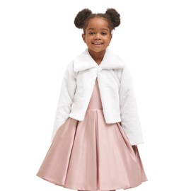 Lilax Girls Faux Fur Bolero Shrug Button Closure Cozy Dress Coat (9 Years, White)