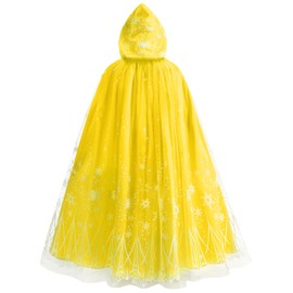 PURFEEL Girls Elsa Hooded Cape Kids Snow Cape Ice Cloak Costume Belle Yellow 3-6Years