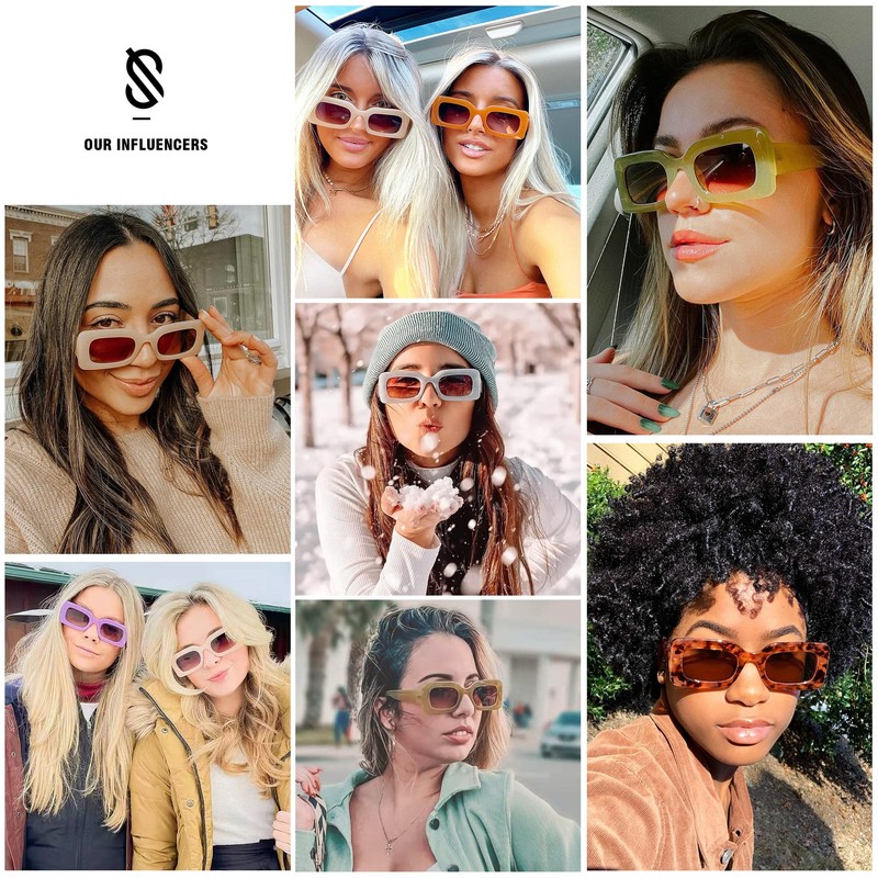 SOJOS SJ2160 Women's Retro Vintage Stylish Colourful Rectangular Sunglasses Festival