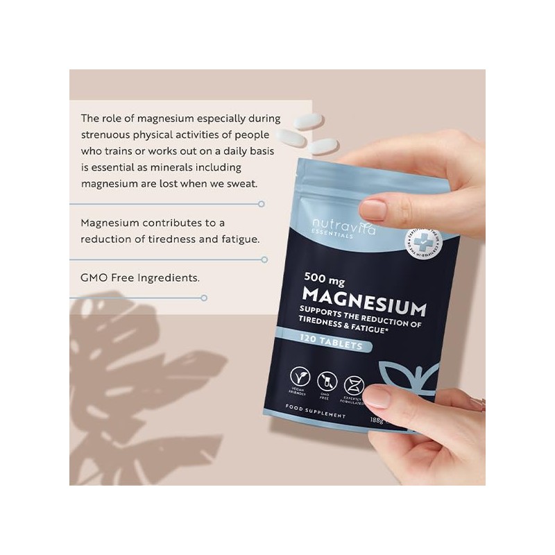 Nutravita Magnesium Supplements 500mg - 120 Vegan High Strength Tablets