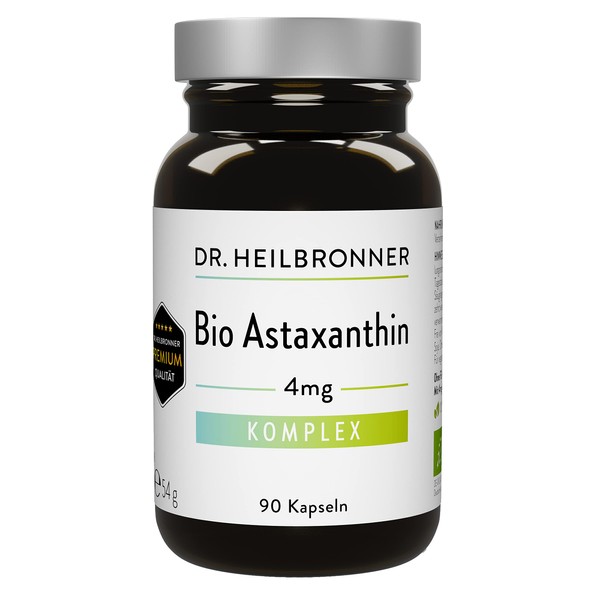 Dr. Heilbronner Organic Astaxanthin 4 mg Capsules in a Glass Bottle, Antioxidants from the Vitalgae Haematococcus Pluvialis, Premium Supplements, Carotenoids Capsules, Vegan, Gluten-Free and