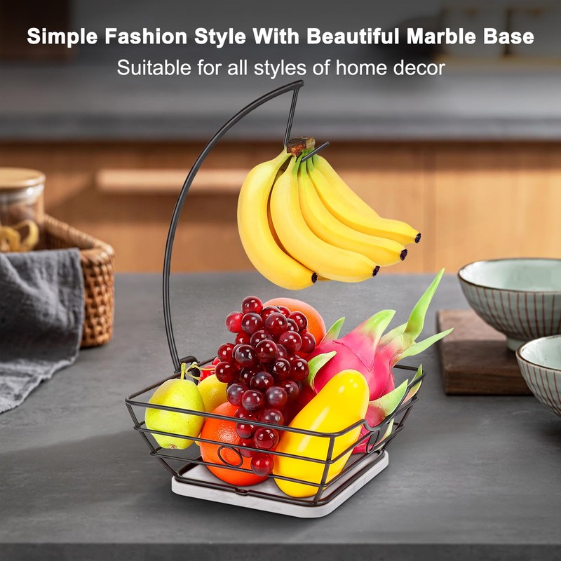 Livabber Countertop Fruit Basket Bowl with Banana Hanger, Modern Standing