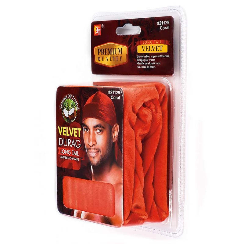 Velvet Long Tail Durag for 360 Waves Soft Stretchable Coconut