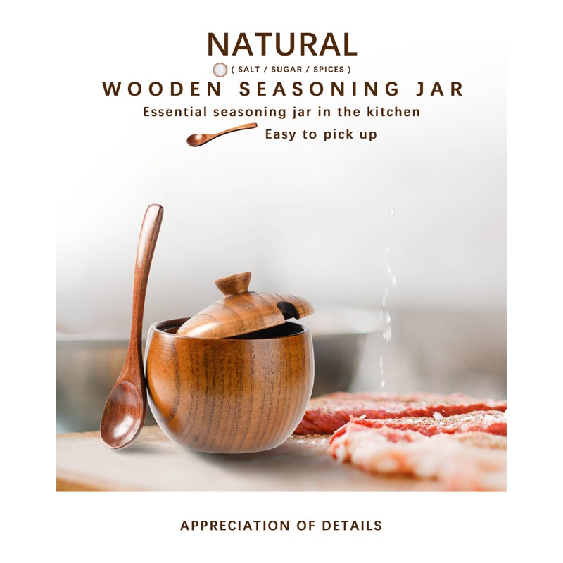 Hefild Jujube Wood Salt Container for Countertop, 6 Ounces Capacity