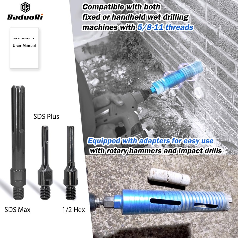 DaduoRi 1-1/4" Core Drill Bits, 2-Piece with 3 Adapters: SDS