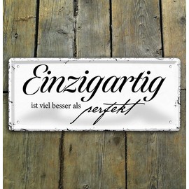 schilderkreis24 Tin Sign Beautiful Saying "Einzigartig ist viel besser als Perfekt" Decorative Gift Idea Man Woman 28 x 12 cm