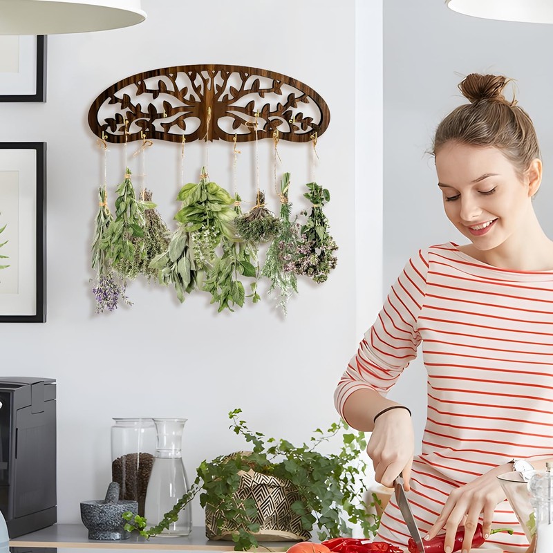 Herb Drying Rack - Wall Mounted Tree Design Holds 11