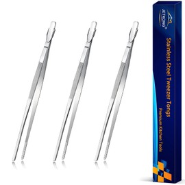 JETKONG Serving Tweezer Tongs 9-Inch Cooking Tweezers Kitchen Tweezers, Set of 3 (9 9 9 Inch, Silver)