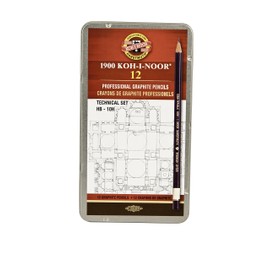 Koh-I-Noor 1502/1 Technic Pencil Grades HB-10H (Set), Wood Black, 15 x 3 x 1 cm