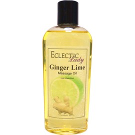 Ginger Lime Massage Oil, 8 oz, With Sweet Almond Oil and Jojoba Oil, Preservative Free, Perfect for Aromatherapy and Relaxation