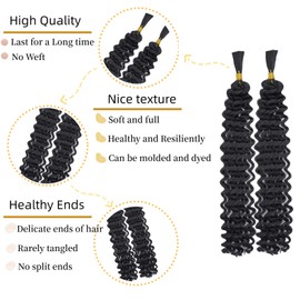 Deep Wave Bulk Hair for Braiding 2 Packs Curly Braiding Hair and Wavy No Weft No Weft Brazilian Virgin Curly Deep Wave Bulk Hair Bundles Bohemian Braiding Hair Extensions wet and wavy braiding hair
