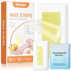 Tiras de cera para depilación, kit de depilación facial y corporal, 100 unidades | Dos tamaños de tira más 5 toallitas de aceite para cejas, labio sup