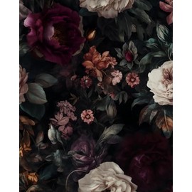 ILHIIOR Dark Floral Peel and Stick Wallpaper Boho Leaf Contact Paper Dark Rose Removable Self Adhesive Waterproof Wall Paper for Cabinet Drawers Wall Decor Renter Friendly 17.5''x393''