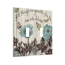 Teal Tulip Rustic Floral Wood Flower Double Toggle Light Switch Cover 2 Gang Wall Plate Decorative Switchplate Electrical Faceplate Standard Size for Kitchen Bathroom Home Decor