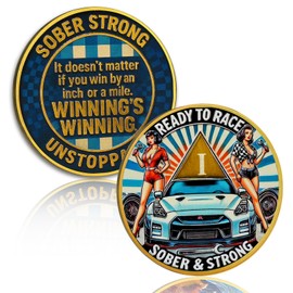 Race Queen 1 Year Sobriety Coin, Ready to Race AA Coin - Alcohol Free Recovery Chips to Support Addiction, Inspirational Sobriety Gifts for Women