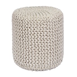 COTTON CRAFT Braided Round Pouf - Hand Knitted Cotton Cord Cable Dori Cylindrical Ottoman - Foot Stool - Floor Pouf - Footrest - Accent Seat - Living Room Bedroom Dorm Décor - 15 Round x 16 H - Ivory