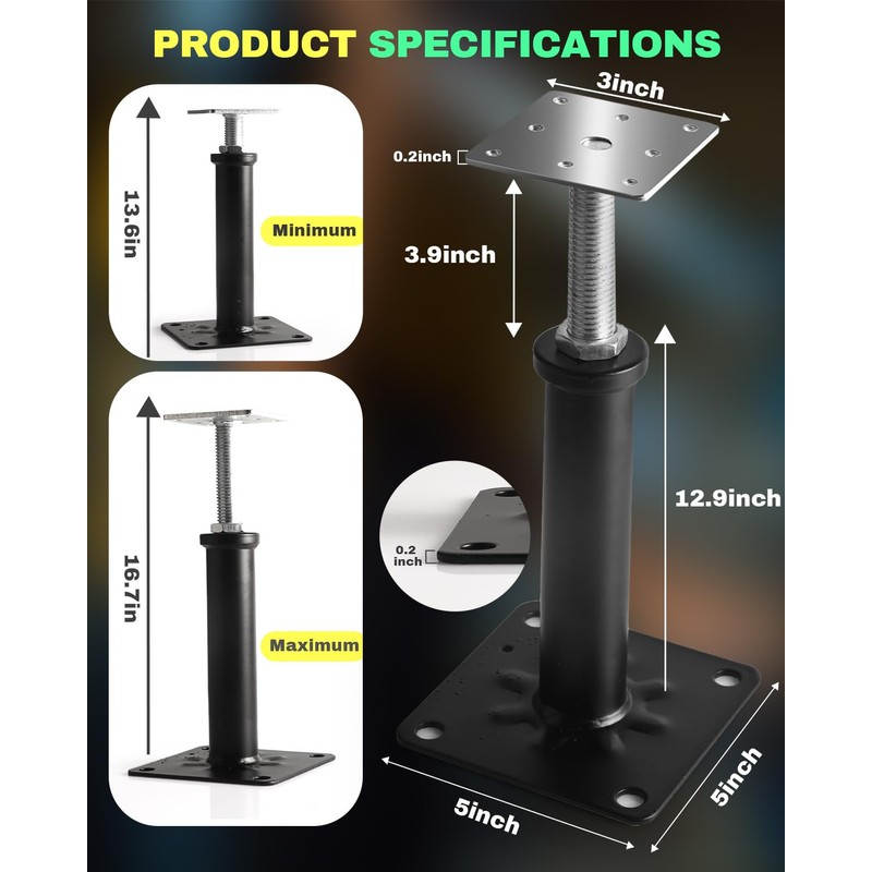 4 Pack House Floor Jacks, Adjustable Jack Post for Leveling,