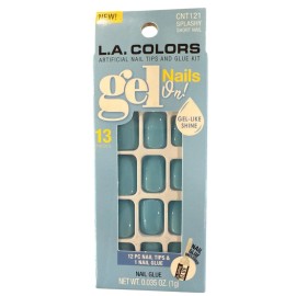 L.A. Colors GEL ON! 12 Nail SPLASHY Short Square Glossy Turquoise Gel-like Shine