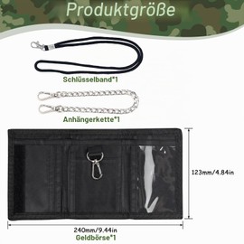 BANTI Children's Wallet Boys Slim Wallet with Chain Clip Zip Foldable Triple Wallet Coin for Men Teenagers Boys Camouflage Green