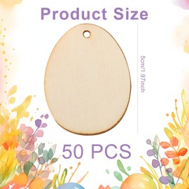 50-Piece Easter Crafts Set - Unfinished Wooden Eggs Pendant, Paint-Friendly for Kids DIY Craft Accessory Hanging Ornament, Ideal for Family Craft Time, Egg Hunt Games & Holiday Decoration (5cm)