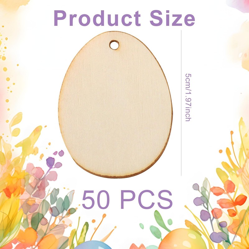 50-Piece Easter Crafts Set - Unfinished Wooden Eggs Pendant, Paint-Friendly