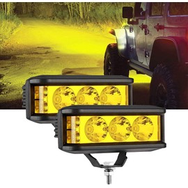 LED Work Light, 70W, Yellow, Fog Lamp, 3-Sided Illumination, Wide Angle Integrated LED Floodlight, Diffusion Type, LED Light, Tire Light, Car Width Light, Fish Luring Light, Front Light, Backlight, Deck Light, Set of 2